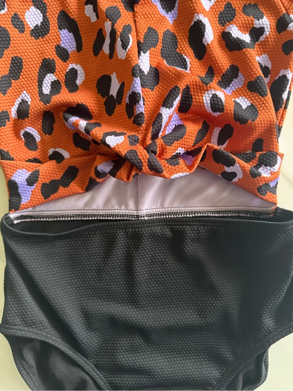 art class Orange Leopard Long-Sleeve Rashguard Top with Black Swim Bottoms